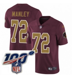 Mens Nike Washington Redskins 72 Dexter Manley Burgundy RedGold Number Alternate 80TH Anniversary Vapor Untouchable Limited Stitched 100th anniversary Neck