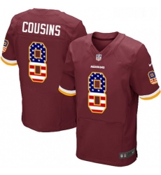 Mens Nike Washington Redskins 8 Kirk Cousins Elite Burgundy Red Home USA Flag Fashion NFL Jersey