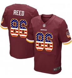 Mens Nike Washington Redskins 86 Jordan Reed Elite Burgundy Red Home USA Flag Fashion NFL Jersey