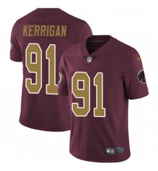 Mens Nike Washington Redskins 91 Ryan Kerrigan Burgundy RedGold Number Alternate 80TH Anniversary Vapor Untouchable Limited Player NFL Jersey