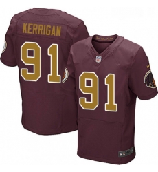 Mens Nike Washington Redskins 91 Ryan Kerrigan Elite Burgundy RedGold Number Alternate 80TH Anniversary NFL Jersey