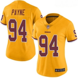 Redskins #94 Da 27Ron Payne Gold Women Stitched Football Limited Rush Jersey