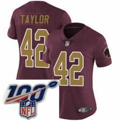 Womens Nike Washington Redskins 42 Charley Taylor Burgundy RedGold Number Alternate 80TH Anniversary Vapor Untouchable Limited Stitched 100th anniversary N