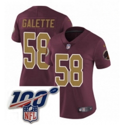 Womens Nike Washington Redskins 58 Junior Galette Burgundy RedGold Number Alternate 80TH Anniversary Vapor Untouchable Limited Stitched 100th anniversary N