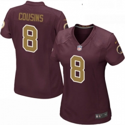 Womens Nike Washington Redskins 8 Kirk Cousins Game Burgundy RedGold Number Alternate 80TH Anniversary NFL Jersey