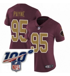 Womens Nike Washington Redskins 95 DaRon Payne Burgundy Red Gold Number Alternate 80TH Anniversary Vapor Untouchable Limited Stitched 100th anniversary Nec