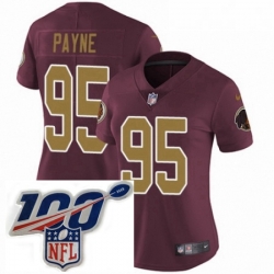 Womens Nike Washington Redskins 95 DaRon Payne Burgundy Red Gold Number Alternate 80TH Anniversary Vapor Untouchable Limited Stitched 100th anniversary Nec