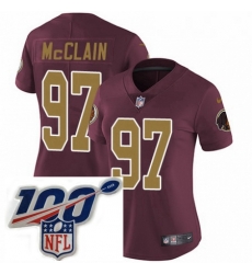 Womens Nike Washington Redskins 97 Terrell McClain Burgundy RedGold Number Alternate 80TH Anniversary Vapor Untouchable Limited Stitched 100th anniversary 