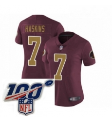 Womens Washington Redskins 7 Dwayne Haskins Burgundy Red Gold Number Alternate 80TH Anniversary Vapor Untouchable Limited Stitched 100th anniversary Neck P