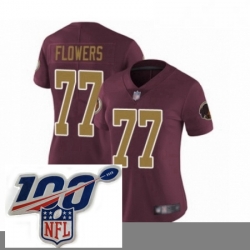 Womens Washington Redskins 77 Ereck Flowers Burgundy Red Gold Number Alternate 80TH Anniversary Vapor Untouchable Limited Stitched 100th anniversary Neck P