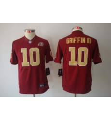 Youth Nike Washington Redskins #10 Robert Griffin III Red Color LIMITED Jerseys 80Th Patch