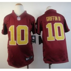 Youth Nike Washington Redskins #10 Robert Griffin III Red NFL Jerseys Gold Number