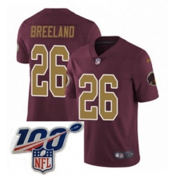 Youth Nike Washington Redskins 26 Bashaud Breeland Burgundy RedGold Number Alternate 80TH Anniversary Vapor Untouchable Limited Stitched 100th anniversary 