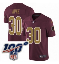 Youth Nike Washington Redskins 30 Troy Apke Burgundy RedGold Number Alternate 80TH Anniversary Vapor Untouchable Limited Stitched 100th anniversary Neck Pa