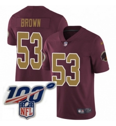 Youth Nike Washington Redskins 53 Zach Brown Burgundy RedGold Number Alternate 80TH Anniversary Vapor Untouchable Limited Stitched 100th anniversary Neck P