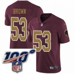 Youth Nike Washington Redskins 53 Zach Brown Burgundy RedGold Number Alternate 80TH Anniversary Vapor Untouchable Limited Stitched 100th anniversary Neck P