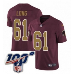 Youth Nike Washington Redskins 61 Spencer Long Burgundy RedGold Number Alternate 80TH Anniversary Vapor Untouchable Limited Stitched 100th anniversary Neck