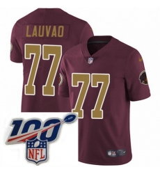 Youth Nike Washington Redskins 77 Shawn Lauvao Burgundy RedGold Number Alternate 80TH Anniversary Vapor Untouchable Limited Stitched 100th anniversary Neck