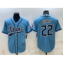 Men Tennessee Titans 22 Derrick Henry Blue With Patch Cool Base Stitched Baseball Jersey