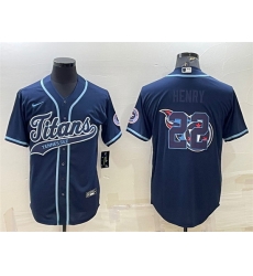 Men Tennessee Titans 22 Derrick Henry Navy Team Big Logo With Patch Cool Base Stitched Baseball Jersey