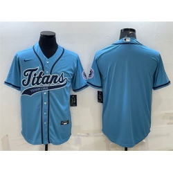 Men Tennessee Titans Blank Blue With Patch Cool Base Stitched Baseball Jersey
