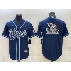 Men Tennessee Titans Navy Team Big Logo With Patch Cool Base Stitched Baseball Jersey