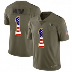 Mens Nike Tennessee Titans 1 Warren Moon Limited OliveUSA Flag 2017 Salute to Service NFL Jersey
