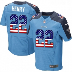 Mens Nike Tennessee Titans 22 Derrick Henry Elite Light Blue Home USA Flag Fashion NFL Jersey