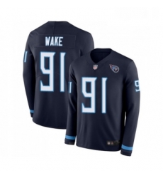 Mens Tennessee Titans 91 Cameron Wake Limited Navy Blue Therma Long Sleeve Football Jersey