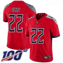 Nike Titans 22 Derrick Henry Red Men Stitched Football Limited Inverted Legend 100th Season Jersey