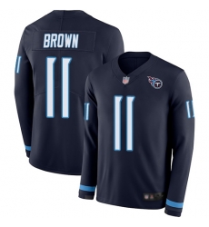 Titans 11 A J  Brown Navy Blue Team Color Men Stitched Football Limited Therma Long Sleeve Jersey