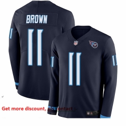 Titans 11 A J  Brown Navy Blue Team Color Youth Stitched Football Limited Therma Long Sleeve Jersey