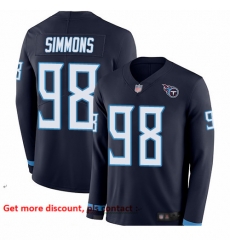Titans 98 Jeffery Simmons Navy Blue Team Color Youth Stitched Football Limited Therma Long Sleeve Jersey