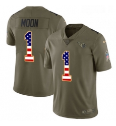 Youth Nike Tennessee Titans 1 Warren Moon Limited OliveUSA Flag 2017 Salute to Service NFL Jersey