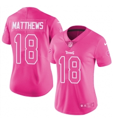 Nike Titans #18 Rishard Matthews Pink Womens Stitched NFL Limited Rush Fashion Jersey