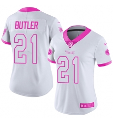 Nike Titans #21 Malcolm Butler White Pink Womens Stitched NFL Limited Rush Fashion Jersey