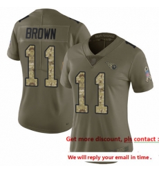 Titans 11 A J  Brown Olive Camo Women Stitched Football Limited 2017 Salute to Service Jersey