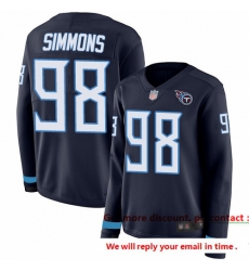 Titans 98 Jeffery Simmons Navy Blue Team Color Women Stitched Football Limited Therma Long Sleeve Jersey