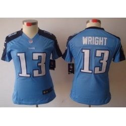 Women Nike Tennessee Titans 13# Kendall Wright Light Blue Game LIMITED NFL Jerseys
