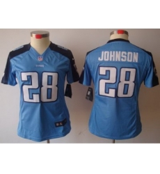 Women Nike Tennessee Titans 28# Chris Johnson Light Blue Game LIMITED NFL Jerseys