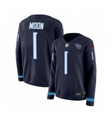 Womens Nike Tennessee Titans 1 Warren Moon Limited Navy Blue Therma Long Sleeve NFL Jersey