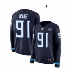 Womens Tennessee Titans 91 Cameron Wake Limited Navy Blue Therma Long Sleeve Football Jersey