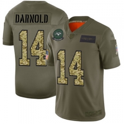 Jets 14 Sam Darnold Olive Camo Men Stitched Football Limited 2019 Salute To Service Jersey