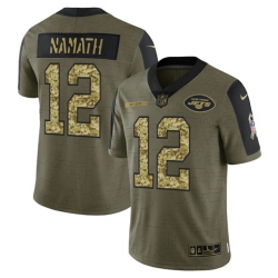 Men New York Jets 12 Joe Namath 2021 Salute To Service Olive Camo Limited Stitched Jersey