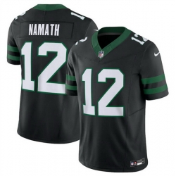 Men New York Jets 12 Joe Namath Black 2024 F U S E  Vapor Limited Stitched Jersey