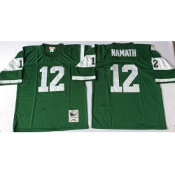 Men New York Jets 12 Joe Namath Green M&N Throwback Jersey