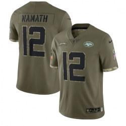 Men New York Jets 12 Joe Namath Olive 2022 Salute To Service Limited Stitched Jersey