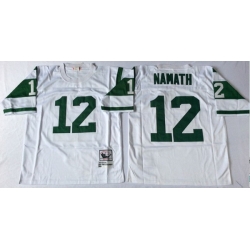 Men New York Jets 12 Joe Namath White M&N Throwback Jersey