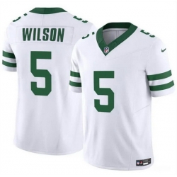 Men New York Jets 5 Garrett Wilson White 2023 F U S E Throwback Limited Stitched Jersey