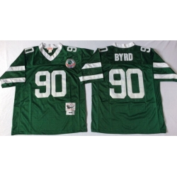 Men New York Jets 90 Dennis Byrd Green M&N Throwback Jersey